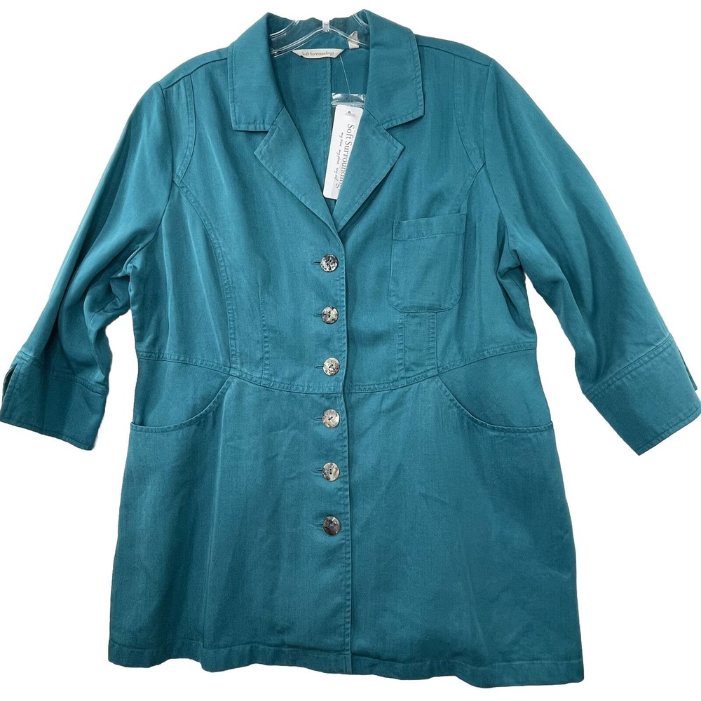 Soft‎ Surroundings Utility Jacket Womens PM Teal NWT $99 Tencel Lyocell Coastal